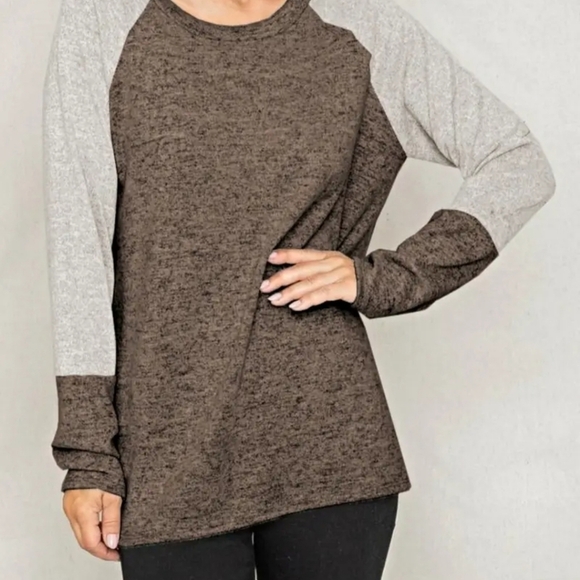 NIP eloges Sz. S Brown/Gray Crew Neck Long Sleeve Top - Picture 3 of 10